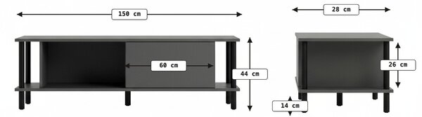 TV stolek PARIS 150 cm, antracit