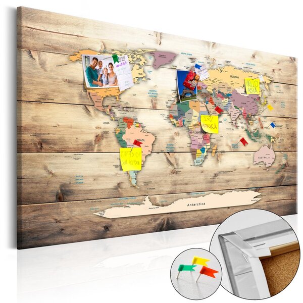 Korková nástěnka - Mapa světa: Dřevěné oceány 120x80