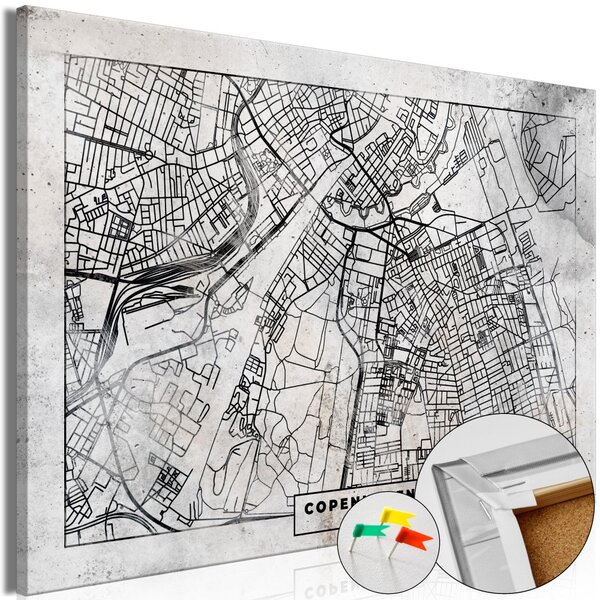 Korková nástěnka - Mapa Kodaně 120x80