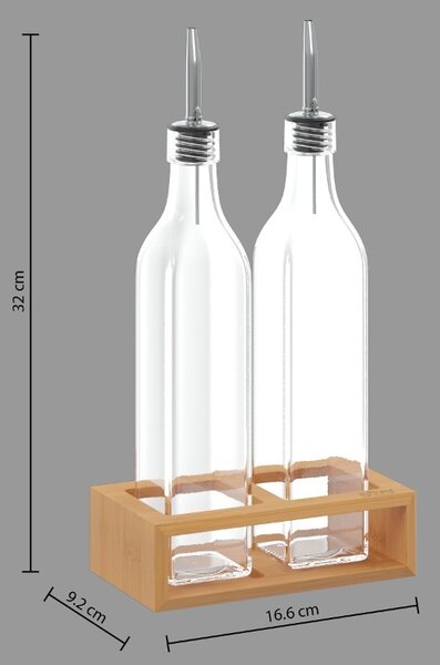 Lahve na olej a ocet v bambusovém stojanu GUSTO, 2x 480 ml