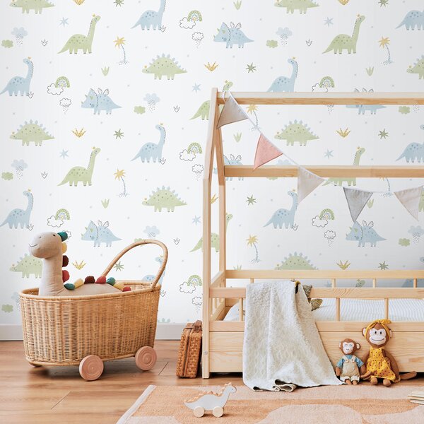 Dětská vliesová tapeta na zeď, modro-zelená, dinosauři, 283-2, Enzo, ICH Wallcoverings