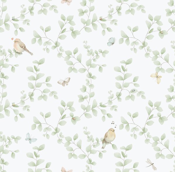 Dětská vliesová tapeta na zeď, zelená, ptáčci, 284-3, Enzo, ICH Wallcoverings