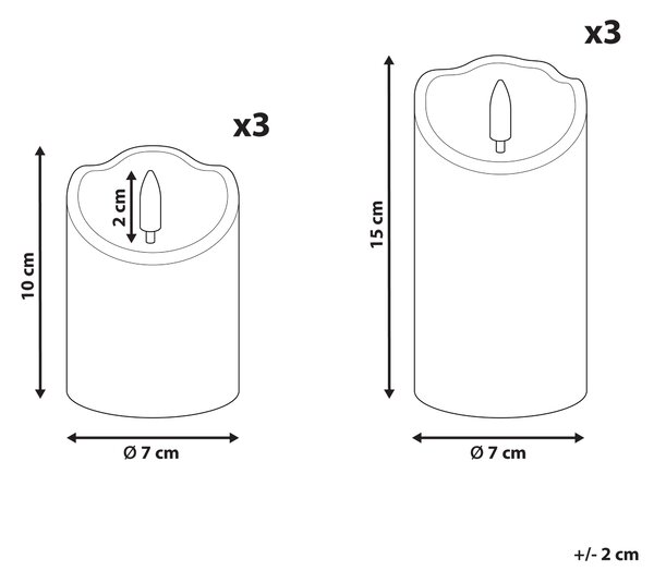 Sada 6 LED svíček AMOREA 10/15 cm Krémově bílá