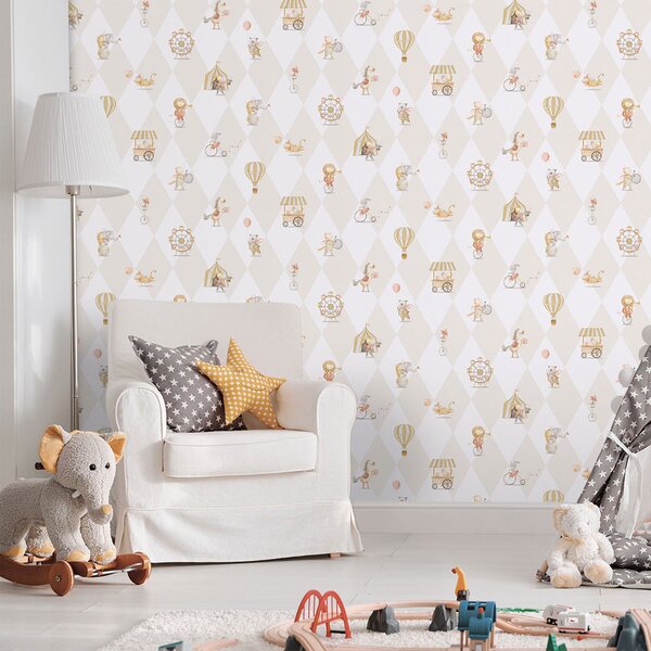 Dětská vliesová tapeta na zeď, šedo-béžová, zvířátka, 282-3, Enzo, ICH Wallcoverings