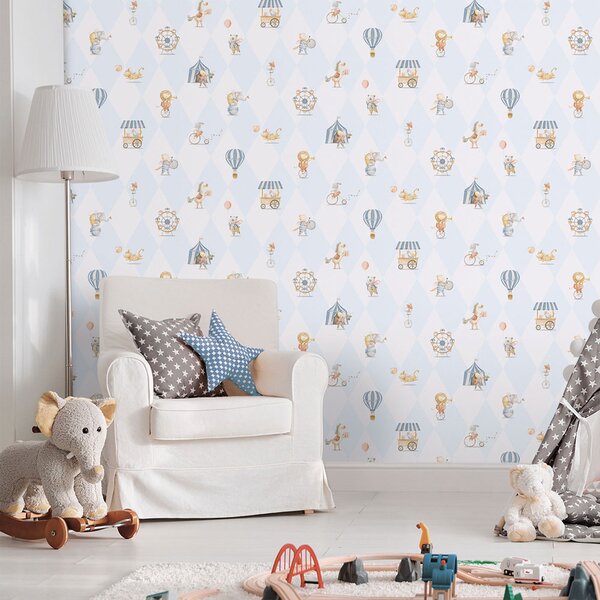 Dětská vliesová tapeta na zeď, modrá, zvířátka, 282-2, Enzo, ICH Wallcoverings