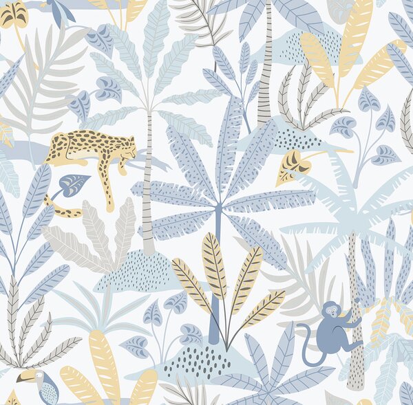 Dětská vliesová tapeta na zeď, modrá, džungle, 286-2, Enzo, ICH Wallcoverings