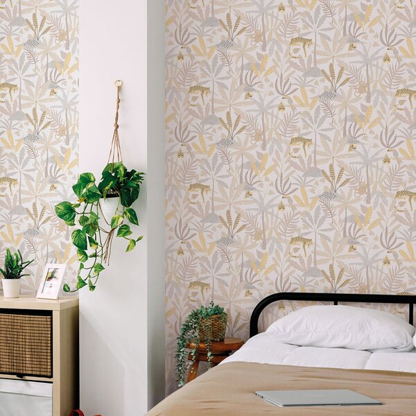 Dětská vliesová tapeta na zeď, šedo-béžová, džungle, 286-3, Enzo, ICH Wallcoverings