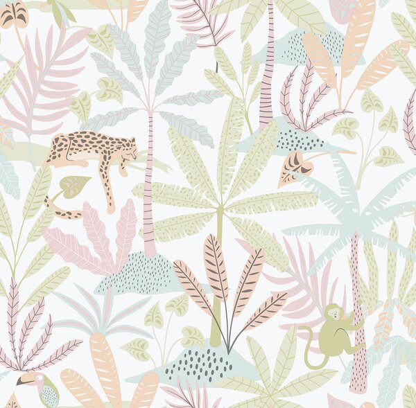 Dětská vliesová tapeta na zeď, růžová, džungle, 286-1, Enzo, ICH Wallcoverings