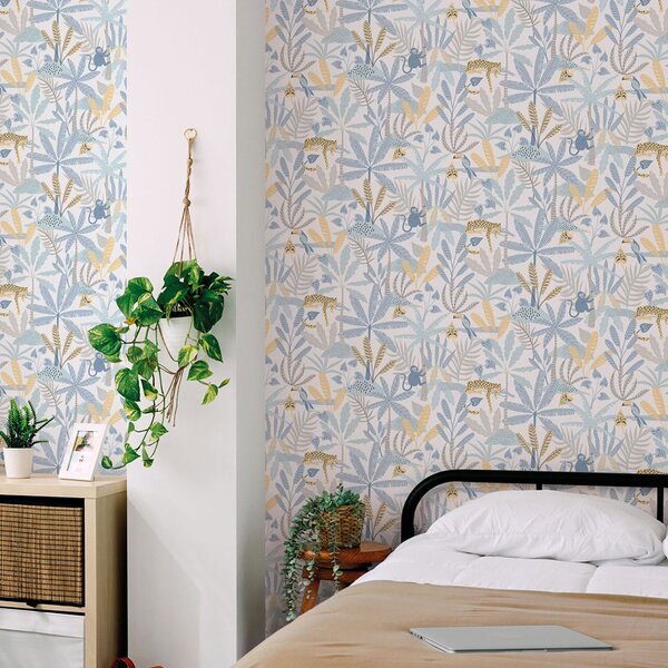 Dětská vliesová tapeta na zeď, modrá, džungle, 286-2, Enzo, ICH Wallcoverings