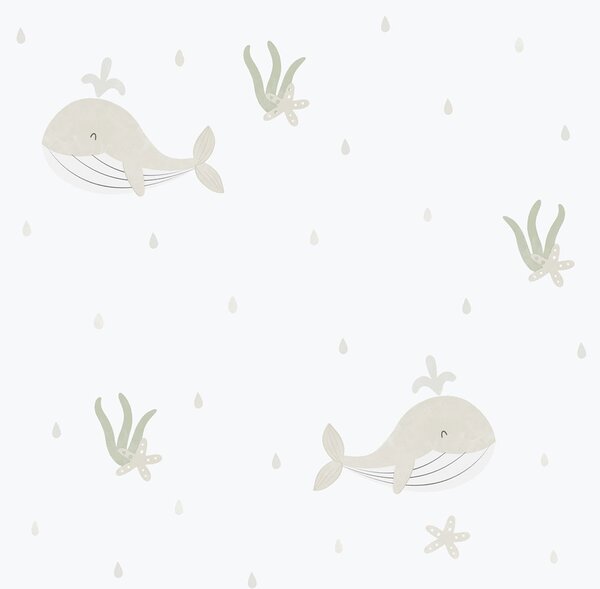 Dětská vliesová tapeta na zeď, šedo-béžová, velryby, 281-3, Enzo, ICH Wallcoverings
