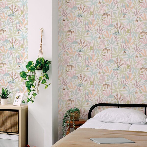 Dětská vliesová tapeta na zeď, růžová, džungle, 286-1, Enzo, ICH Wallcoverings