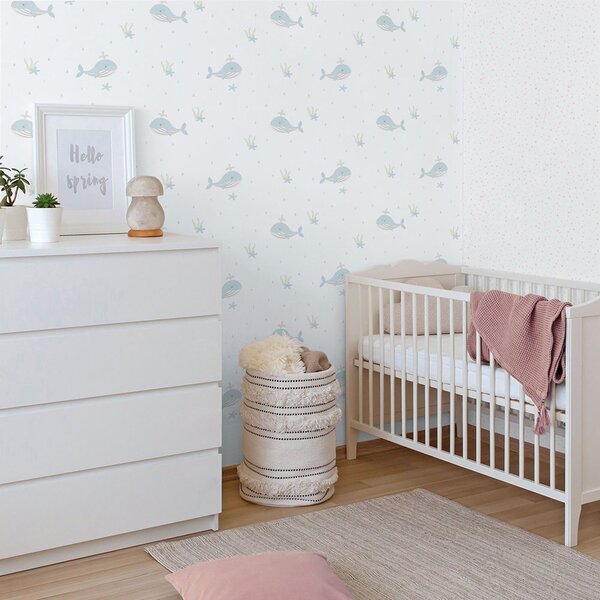 Dětská vliesová tapeta na zeď, modrá, velryby, 281-2, Enzo, ICH Wallcoverings