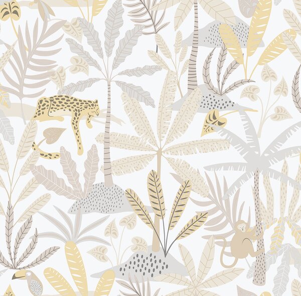 Dětská vliesová tapeta na zeď, šedo-béžová, džungle, 286-3, Enzo, ICH Wallcoverings