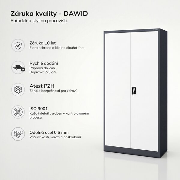 Uzamykatelná úklidová skříň antracitovo-bílá DAWID 900 x 1850 x 450 mm