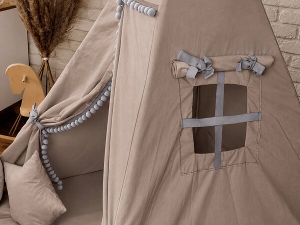 Dětský stan TEEPEE (TÝPÍ) SUPERIOR s doplňky - TAUPE/ŠEDÝ