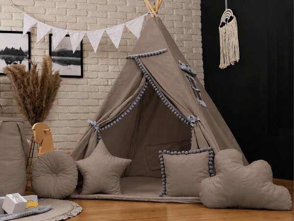Dětský stan TEEPEE (TÝPÍ) SUPERIOR s doplňky - TAUPE/ŠEDÝ