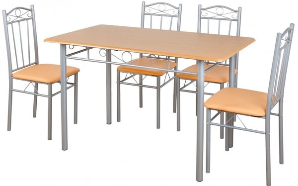 FUR-102-Beige jídelní stůl sada 4 čalouněných židlí béžově