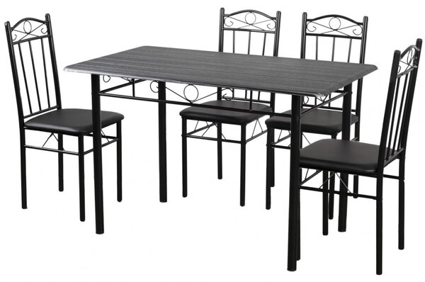 FUR-102-17B jídelní stůl set 4 čalouněné židle černé
