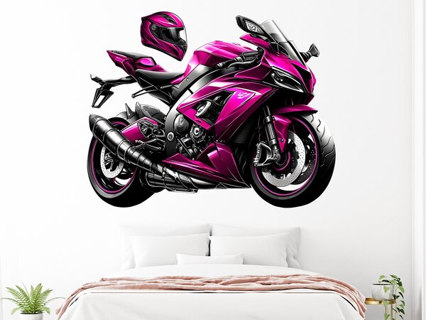 Růžová motorka textilní přelepitelná samolepka na zeď arch 45 x 35 cm