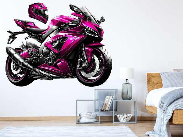 Růžová motorka textilní přelepitelná samolepka na zeď arch 45 x 35 cm