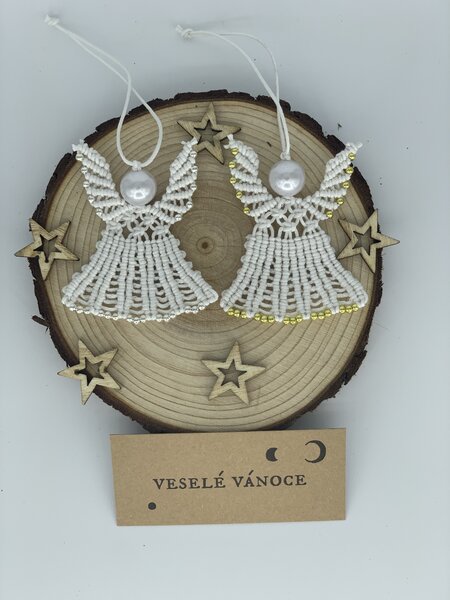 BRIMOON Andílek vánoční bílo-stříbrný v. 8 cm