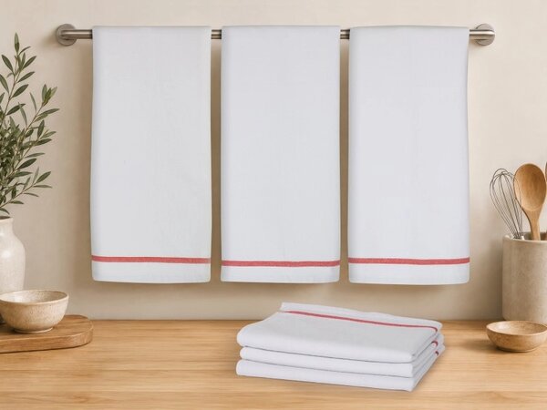 Bellatex Kuchyňské utěrky sada 3 kusů 50x70 cm Proužek Bílá,Červená