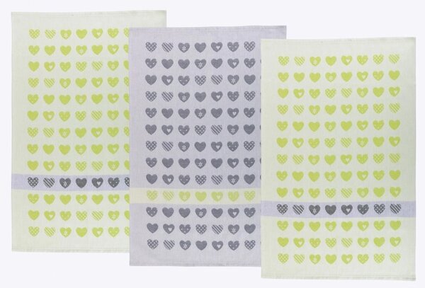 Bellatex Kuchyňské utěrky sada 3 kusů 50x70 cm Srdce Zelená,Šedá