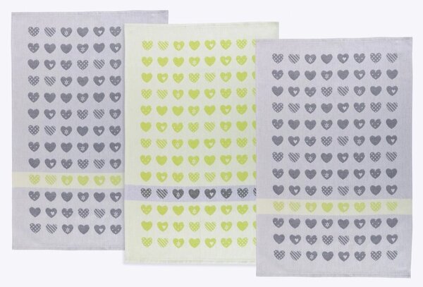 Bellatex Kuchyňské utěrky sada 3 kusů 50x70 cm Srdce Šedá,Zelená