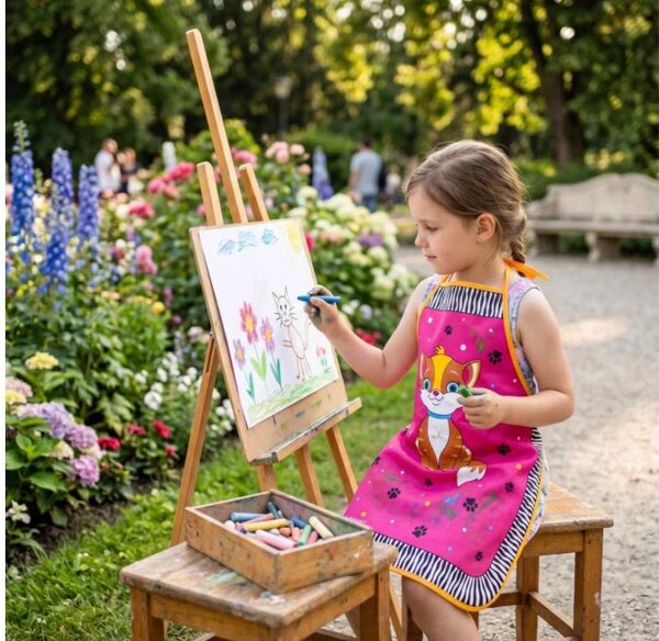 Forbyt Dětská kuchyňská zástěra Růžová kočička 60x50 cm