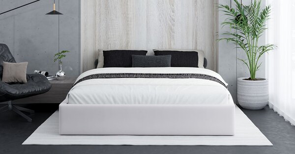 Čalouněná postel ORLANDO 90x200 Bílá PARIS s úložným prostorem kovový rošt