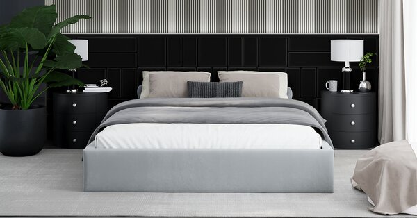 Čalouněná postel ORLANDO 90x200 Světle šedá PARIS s úložným prostorem kovový rošt
