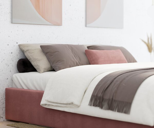 Čalouněná postel ORLANDO 90x200 Lososová PARIS s úložným prostorem kovový rošt