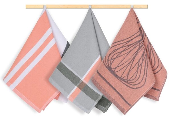 Bellatex Kuchyňské utěrky sada 3 kusů 50x70 cm Geometrie Oranžová,Šedá