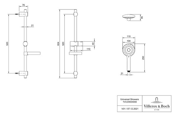 Villeroy & Boch Universal Showers sprchová sada na stěnu černá TVS109004000K5