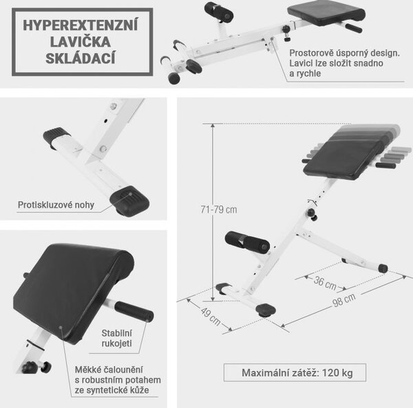 Gorilla Sports Hyperextenzní lavička skládací, bílá