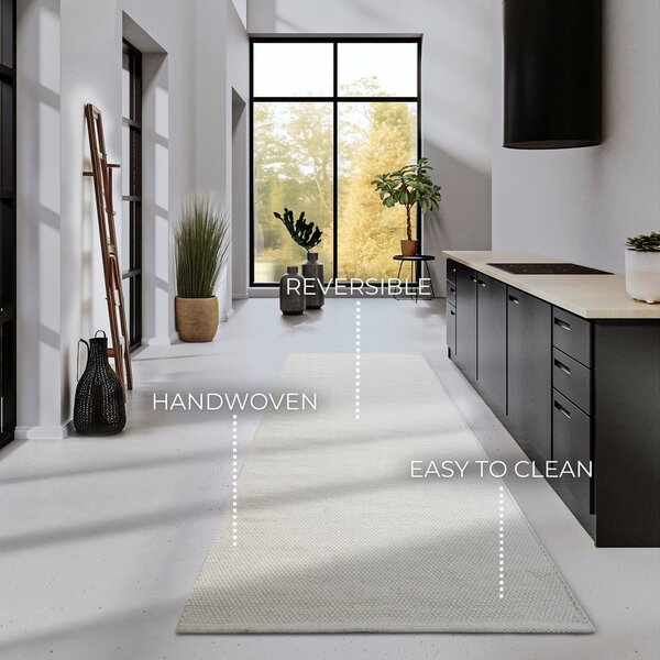 Krémový ručně tkaný běhoun s příměsí vlny 80x200 cm Pradesh Natural White – Elle Decoration