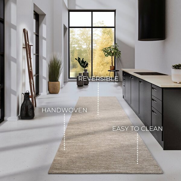 Béžový ručně tkaný běhoun s příměsí vlny 80x200 cm Pradesh Linen White – Elle Decoration