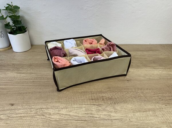 VERK GROUP Organizér na spodní prádlo, KIPIT, 12 přihrádek, béžový, 30 x 25 x 10cm