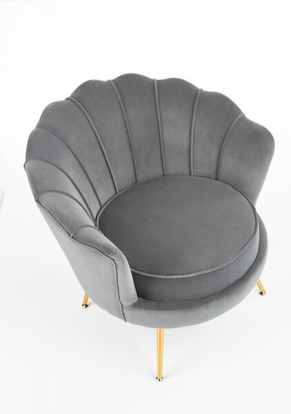 Designové křeslo AMORINITO — kov, látka, zlatá / šedá