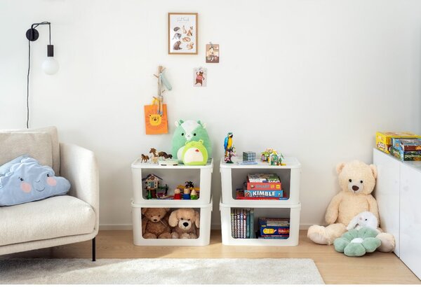 SMARTSTORE Úložný box s otevřenou přední hranou, MODULE, s víkem, bílý - 59,5 × 39,5 × 30 cm