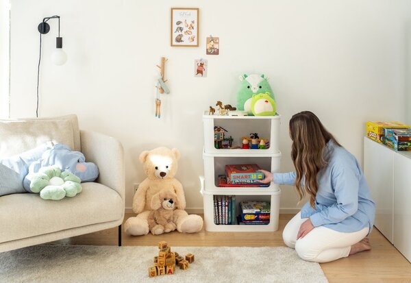 SMARTSTORE Úložný box s otevřenou přední hranou, MODULE, s víkem, bílý - 59,5 × 39,5 × 30 cm