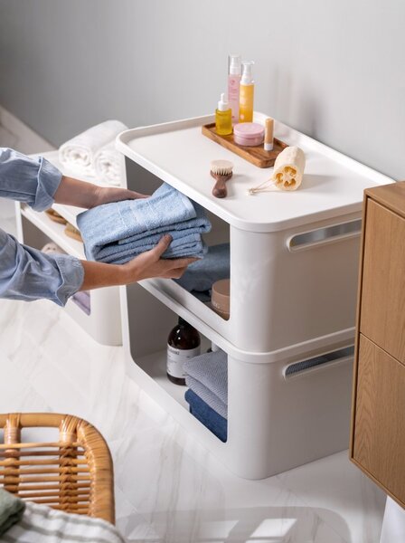 SMARTSTORE Úložný box s otevřenou přední hranou, MODULE, s víkem, bílý - 59,5 × 39,5 × 30 cm