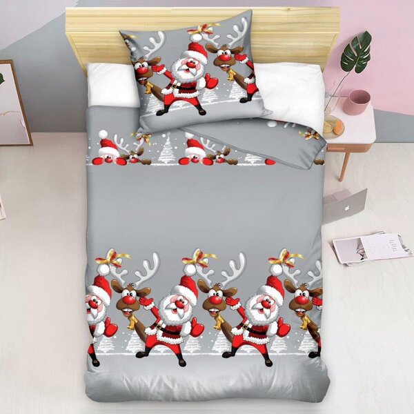 Povlečení z mikrovlákna SANTA WITH A REINDEER šedé Rozměr povlečení: 70 x 80 cm | 140 x 200 cm