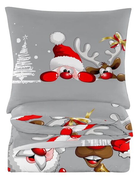 Povlečení z mikrovlákna SANTA WITH A REINDEER šedé Rozměr povlečení: 70 x 80 cm | 140 x 200 cm