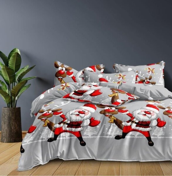 Povlečení z mikrovlákna SANTA WITH A REINDEER šedé Rozměr povlečení: 70 x 80 cm | 140 x 200 cm