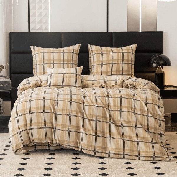 Mikroplyšové povlečení PLAID krémové Rozměr povlečení: 2 ks 70 x 90 cm | 200 x 220 cm