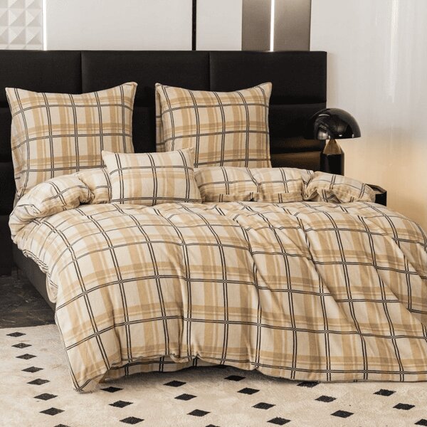 Mikroplyšové povlečení PLAID krémové Rozměr povlečení: 2 ks 70 x 90 cm | 200 x 220 cm