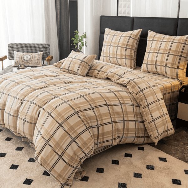 Mikroplyšové povlečení PLAID krémové Rozměr povlečení: 2 ks 70 x 90 cm | 200 x 220 cm