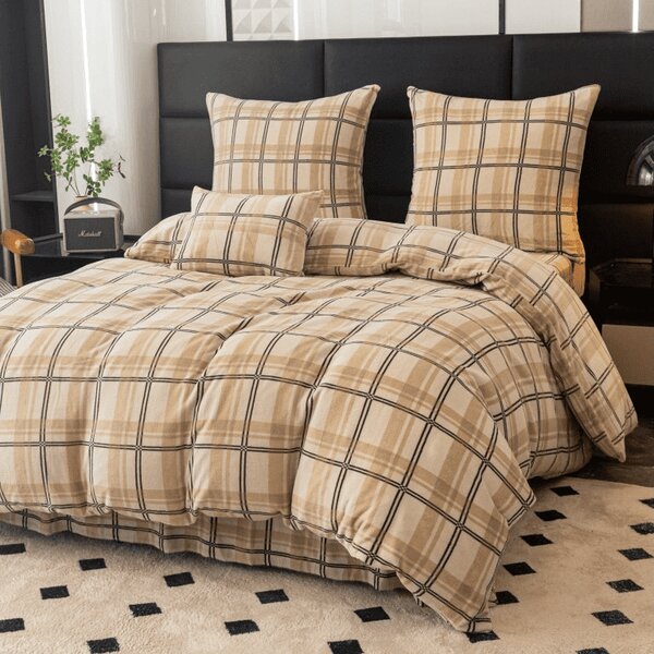 Mikroplyšové povlečení PLAID krémové Rozměr povlečení: 2 ks 70 x 90 cm | 200 x 220 cm