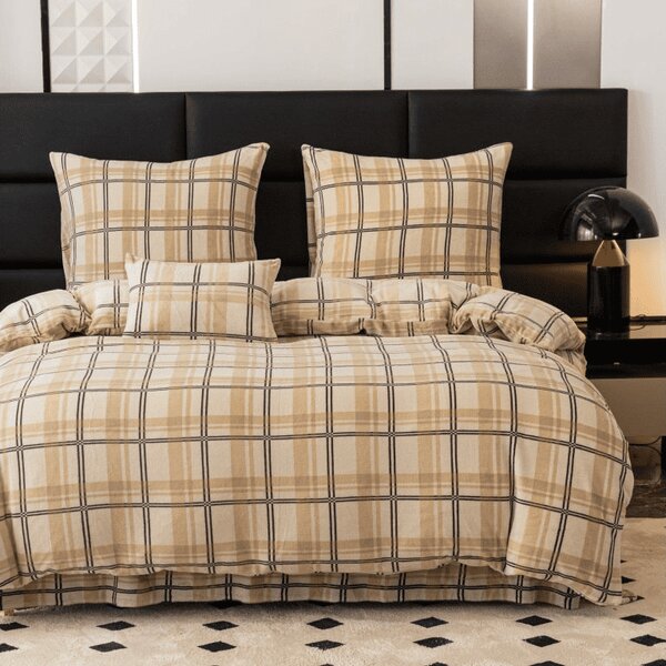 Mikroplyšové povlečení PLAID krémové Rozměr povlečení: 2 ks 70 x 90 cm | 200 x 220 cm